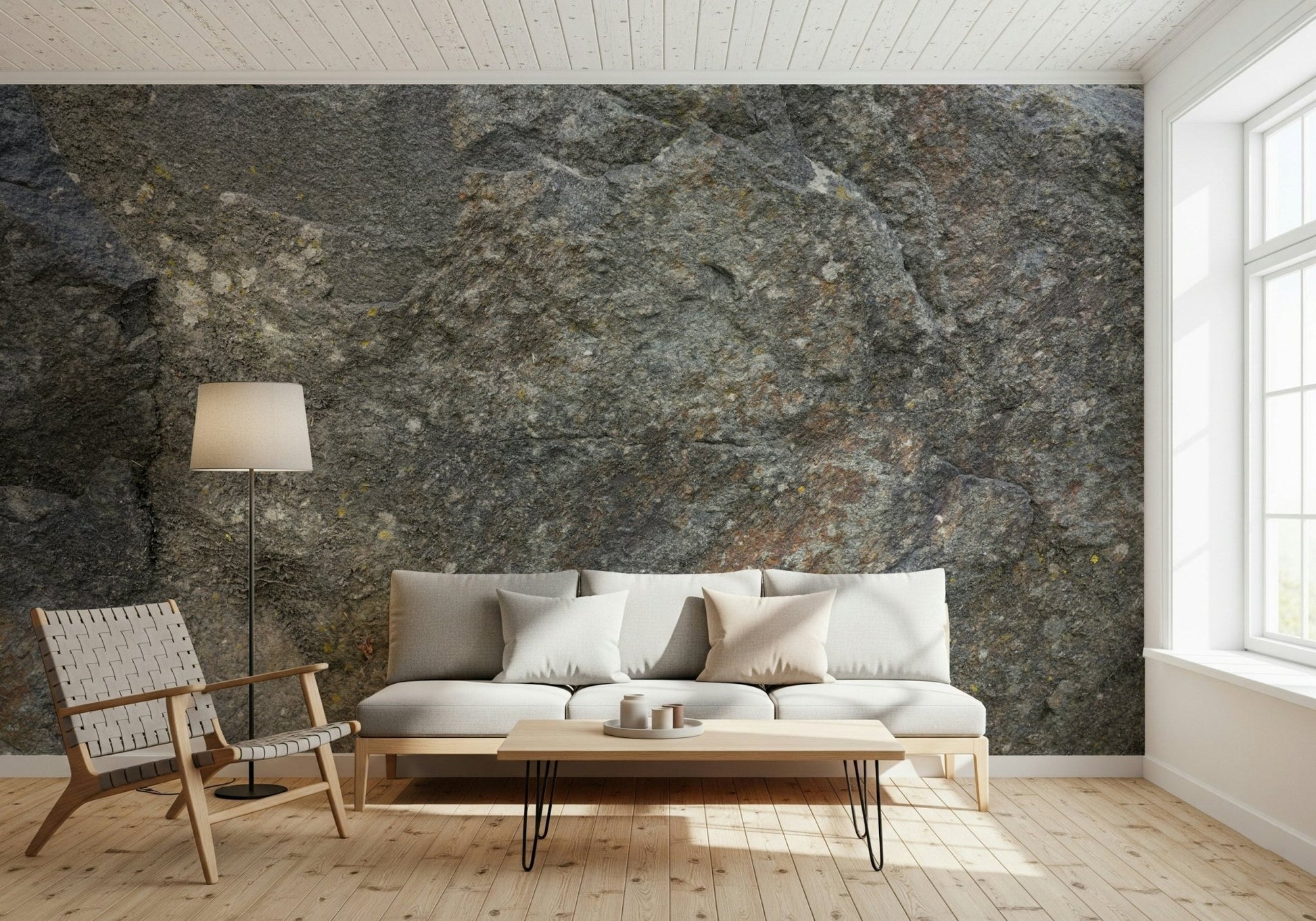 Industrial kitchen with stone wall texture mural., GD6080