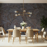 A peaceful geometric abstract mural on decorative wallpaper.

