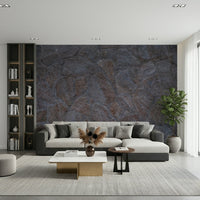 An artistic stoneage texture mural on minimalist wallpaper.

