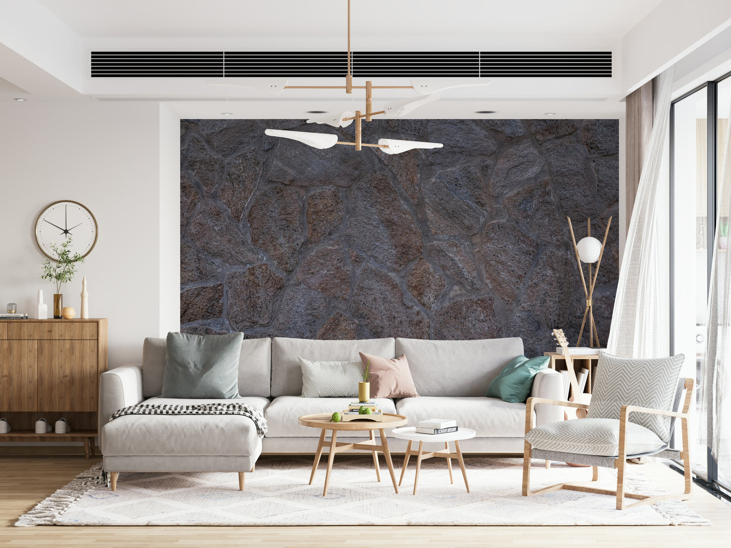 A graceful subtle pattern wall mural in cool, natural tones.

