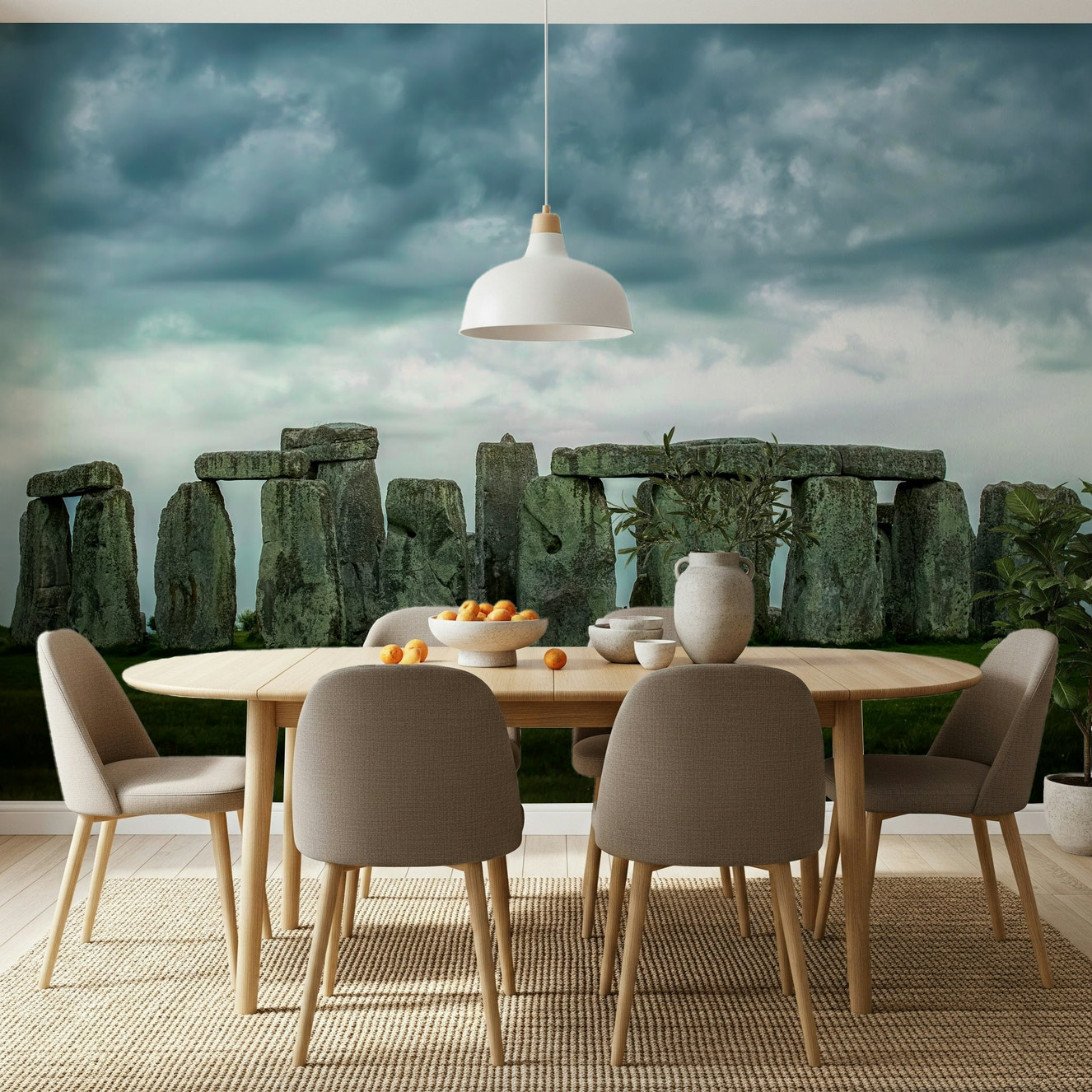 A beautiful panoramic Stonehenge wallpaper mural with ancient stones.