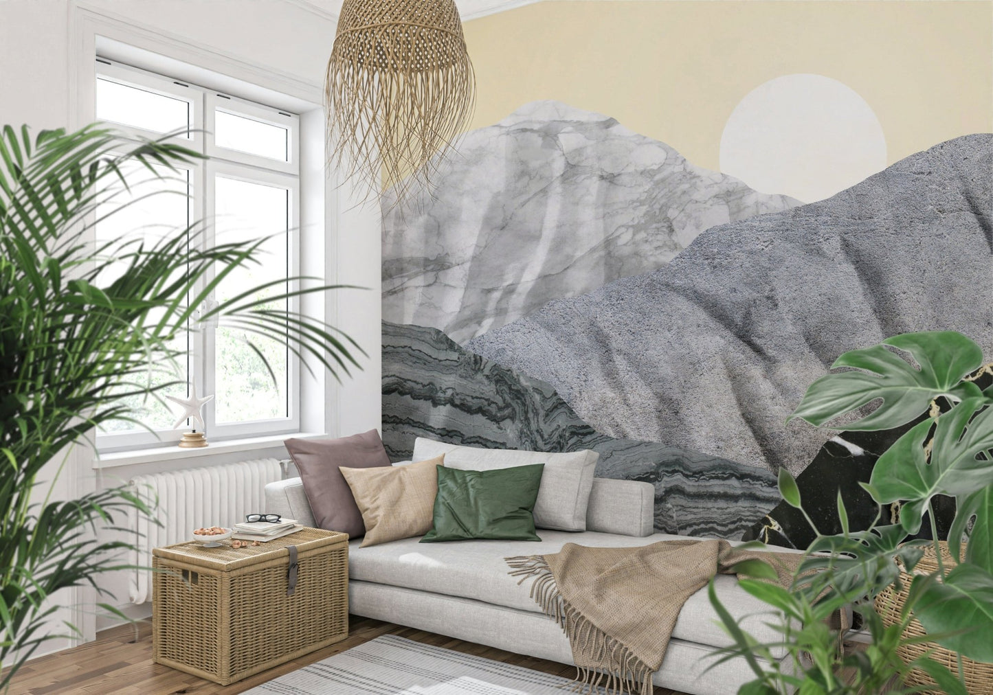 An artistic minimalist form mural for home decor.