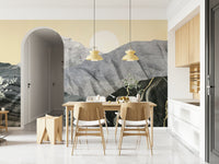 A graceful subtle pattern wall mural in cool, neutral tones.