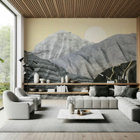 A calming abstract design wallpaper mural that defines a space.
