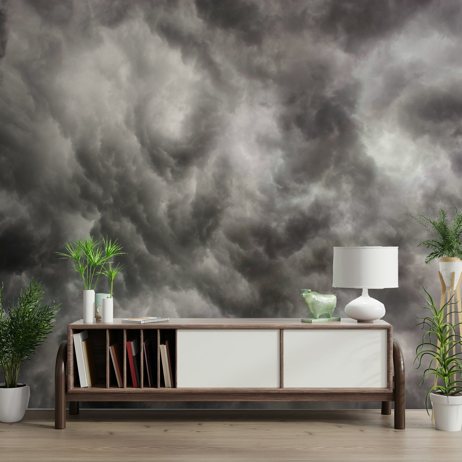Cloud tufts glow bright against darker greys in the Storm #1 wall mural GD4902
