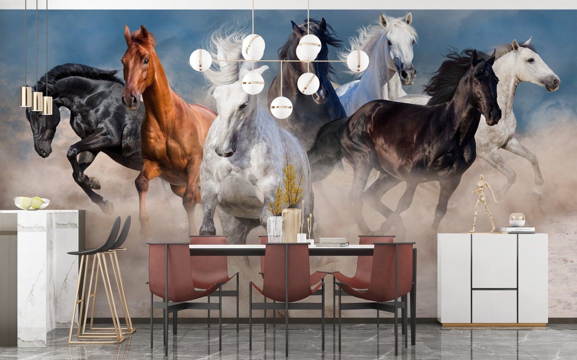 Running horses wallpaper with stormy vibes
