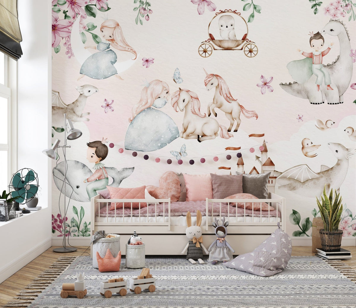 Storybook adventure wallpaper mural with whimsical scenes B867