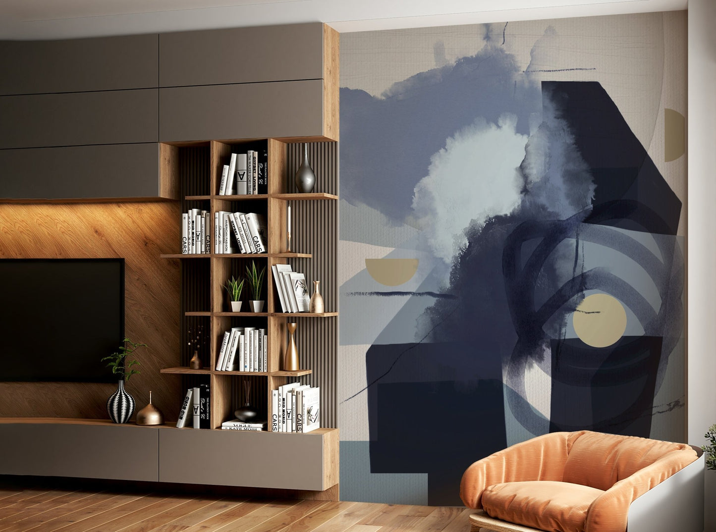 Bold abstract portrait wall covering

