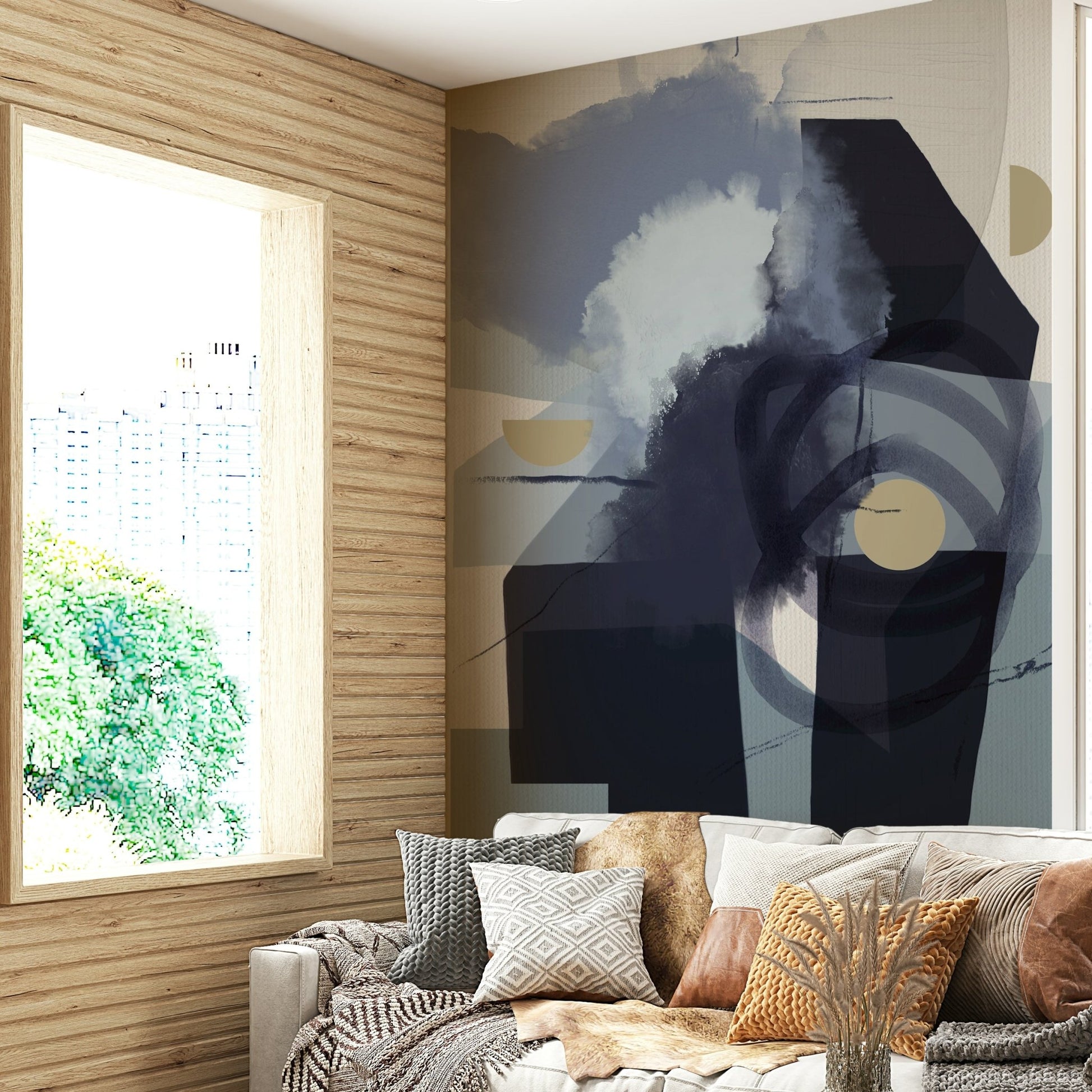 Abstract surreal face wall mural

