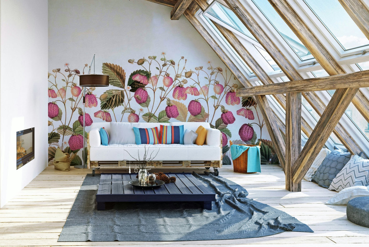 Artistic strawberry field wallpaper for interiors