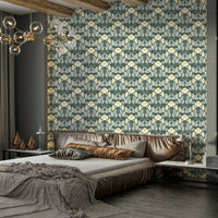 Dark background folk floral wallpaper print

