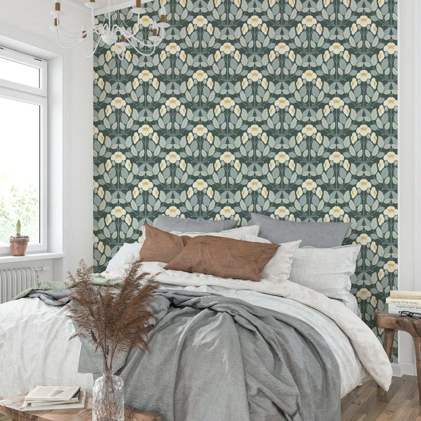 Stylish folk art wallpaper in forest colors

