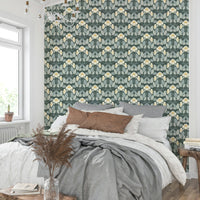 Stylish folk art wallpaper in forest colors

