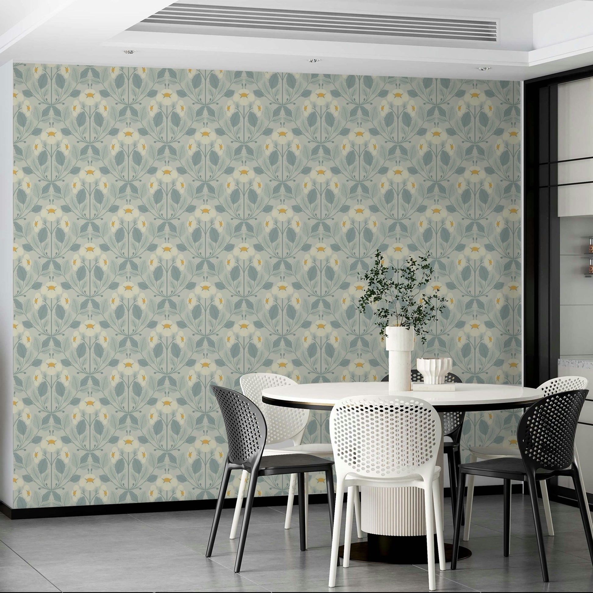 Elegant folk floral wallpaper Mist Leaf

