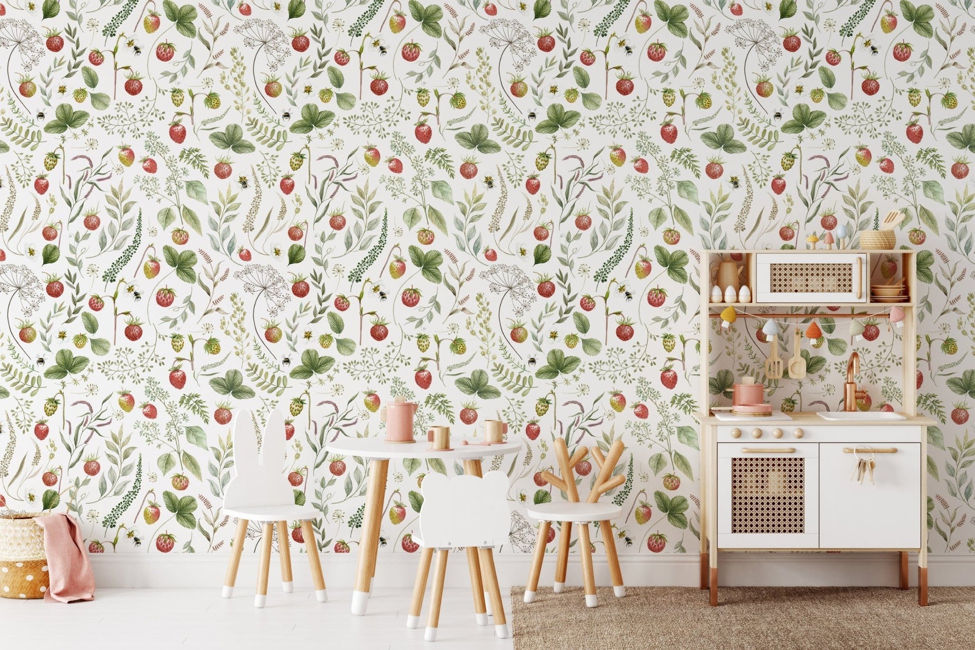 Vintage strawberry wallpaper for kitchens
