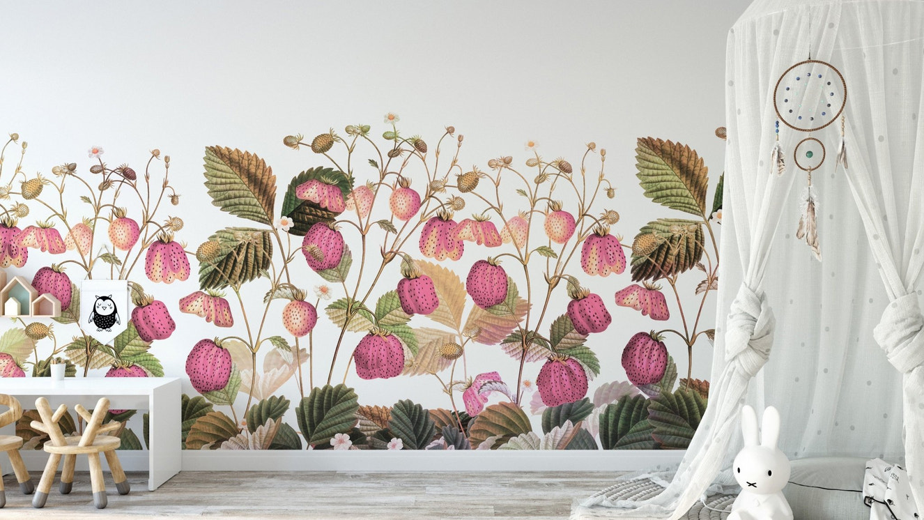 Luscious strawberries among green leaves.

