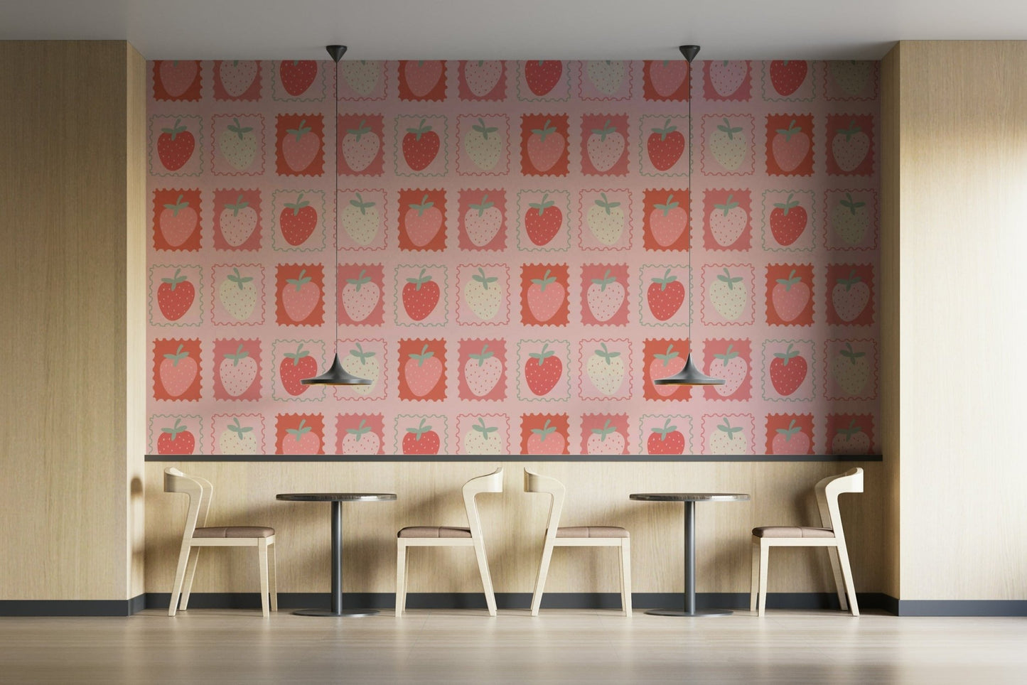 Strawberry stamp collection wallpaper with vintage flair

