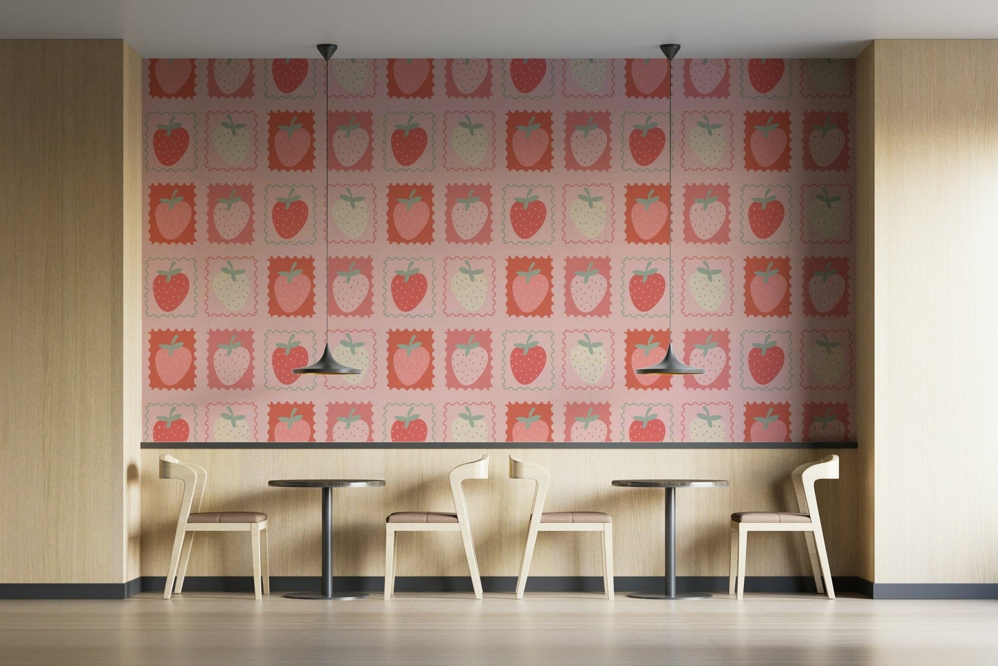 Strawberry stamp collection wallpaper with vintage flair

