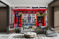 Red and black cafe wallpaper scene
