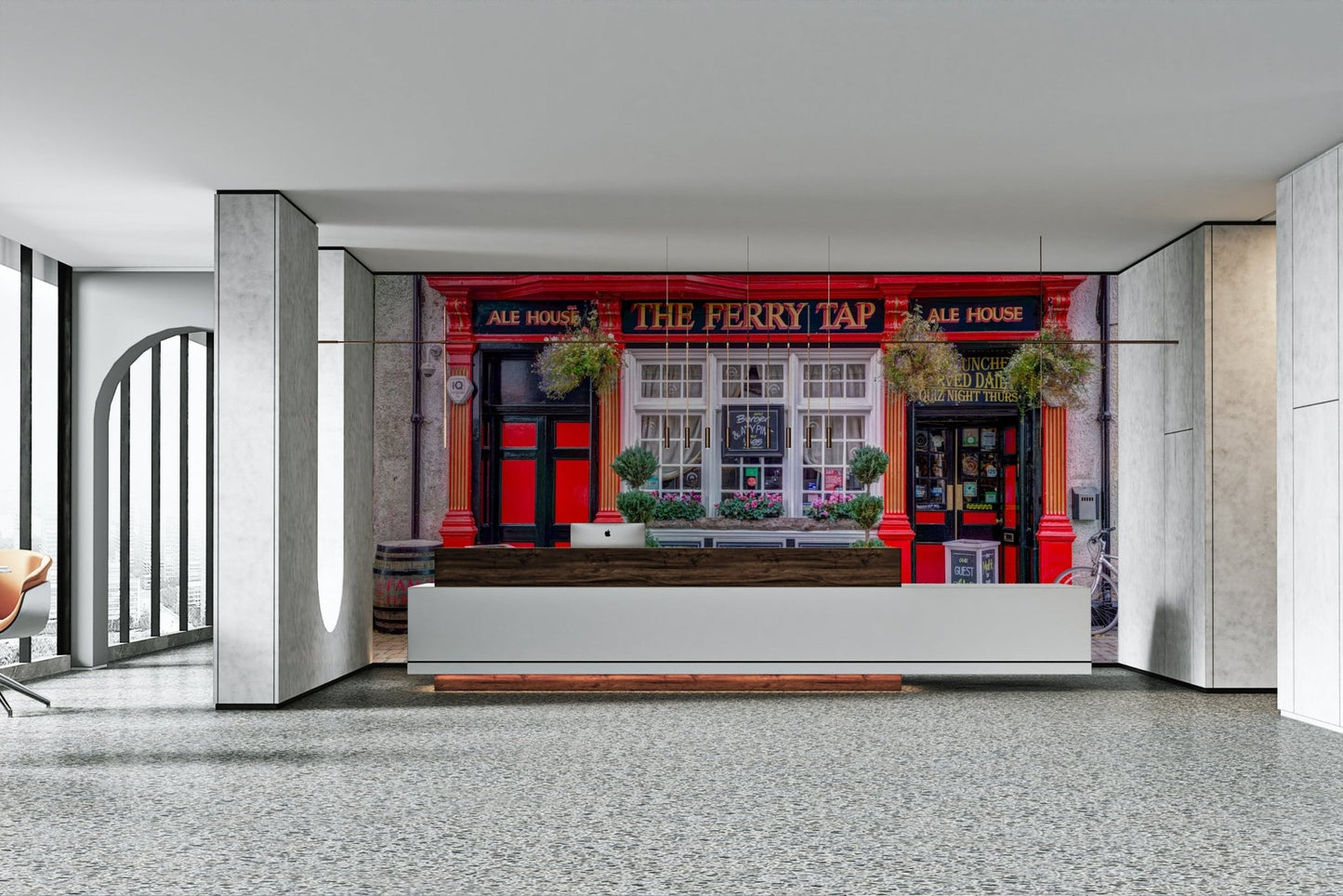 Bold city storefront wall mural
