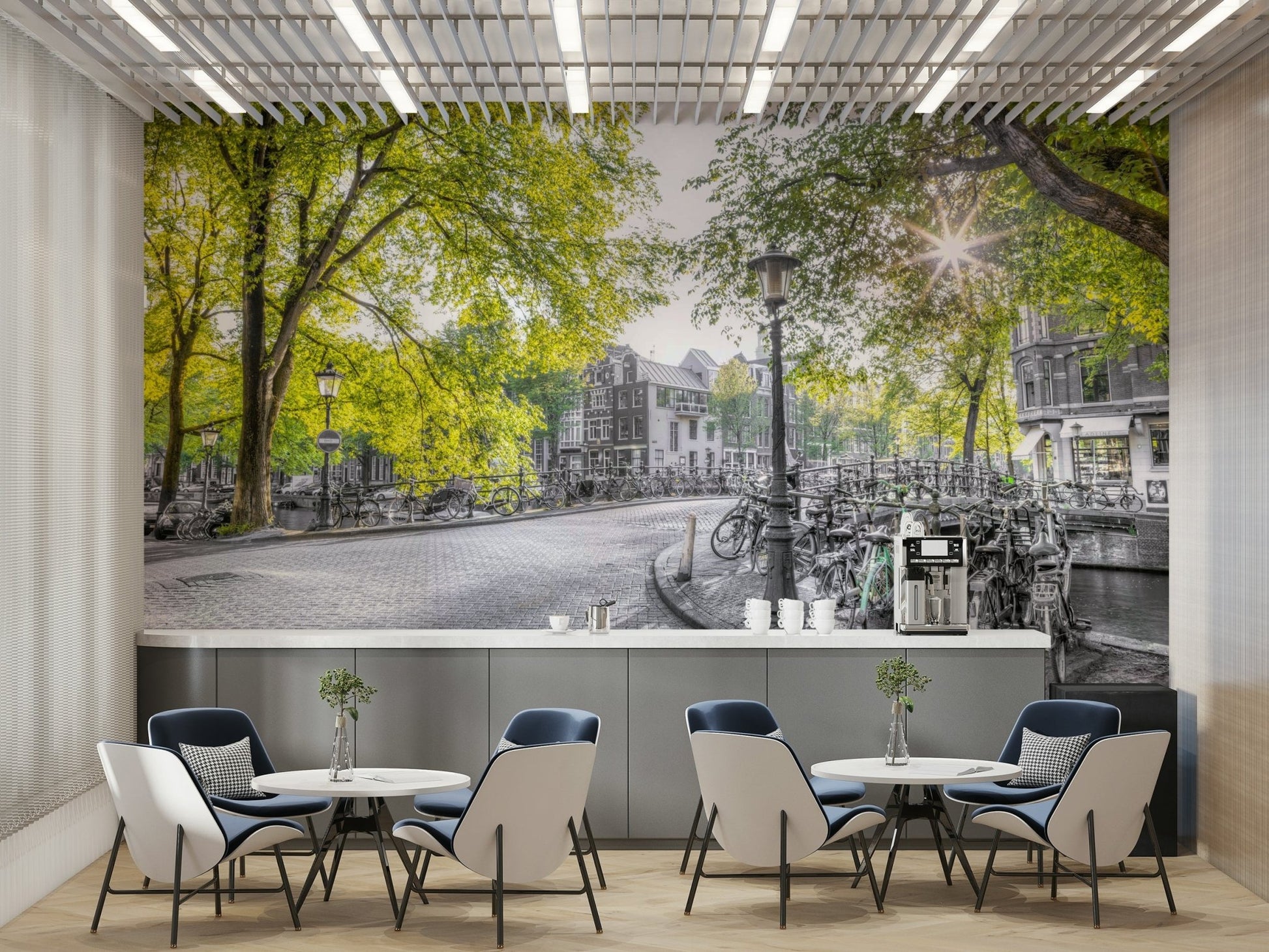 A canal is visible to the right of the street.

