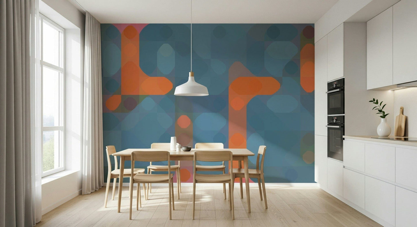 Streetlights blue backdrop subtle pink orange accents abstract appeal., GD7124