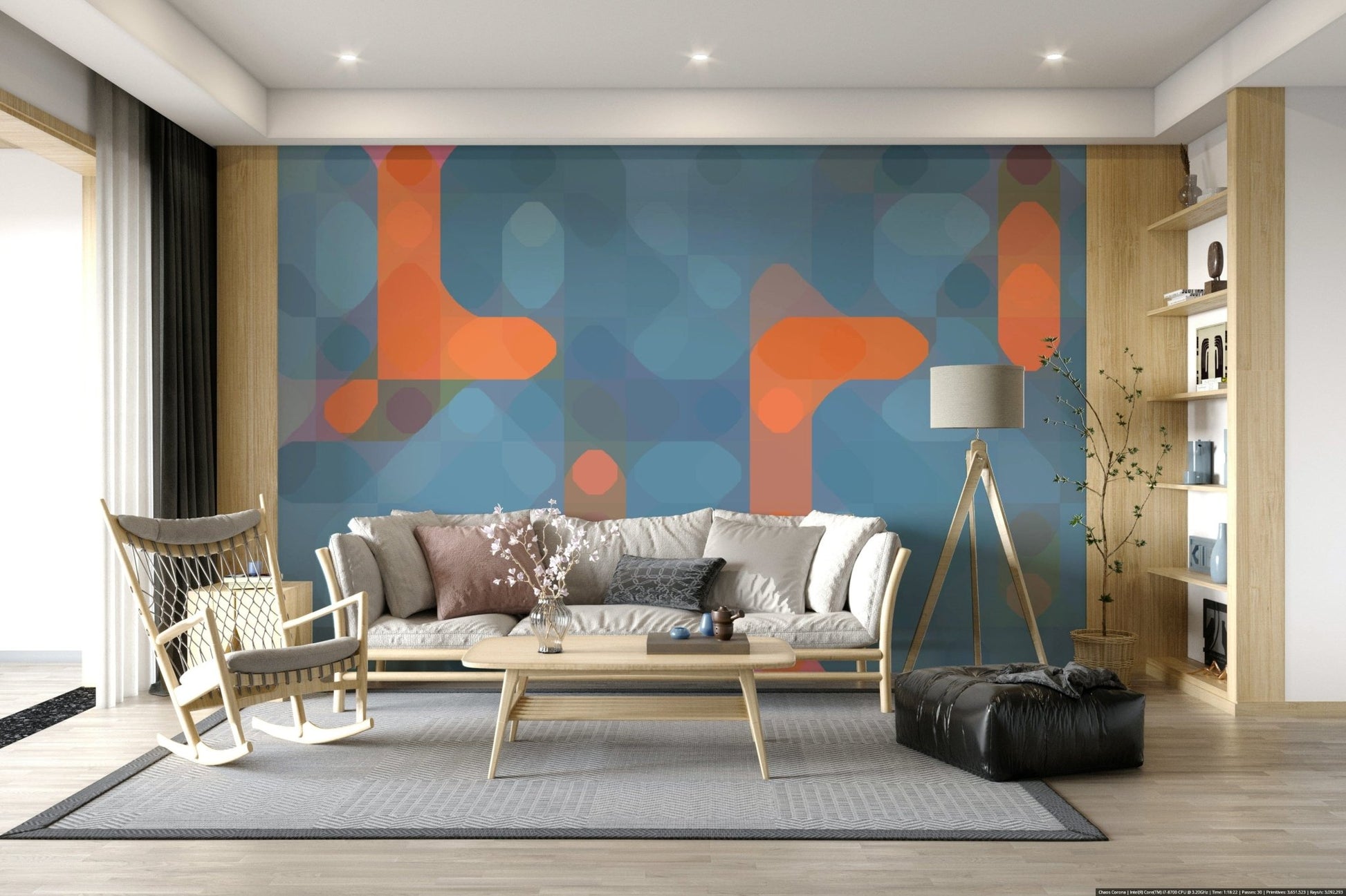 Streetlights wall finish blue orange overlapping shapes sleek appearance., GD7124