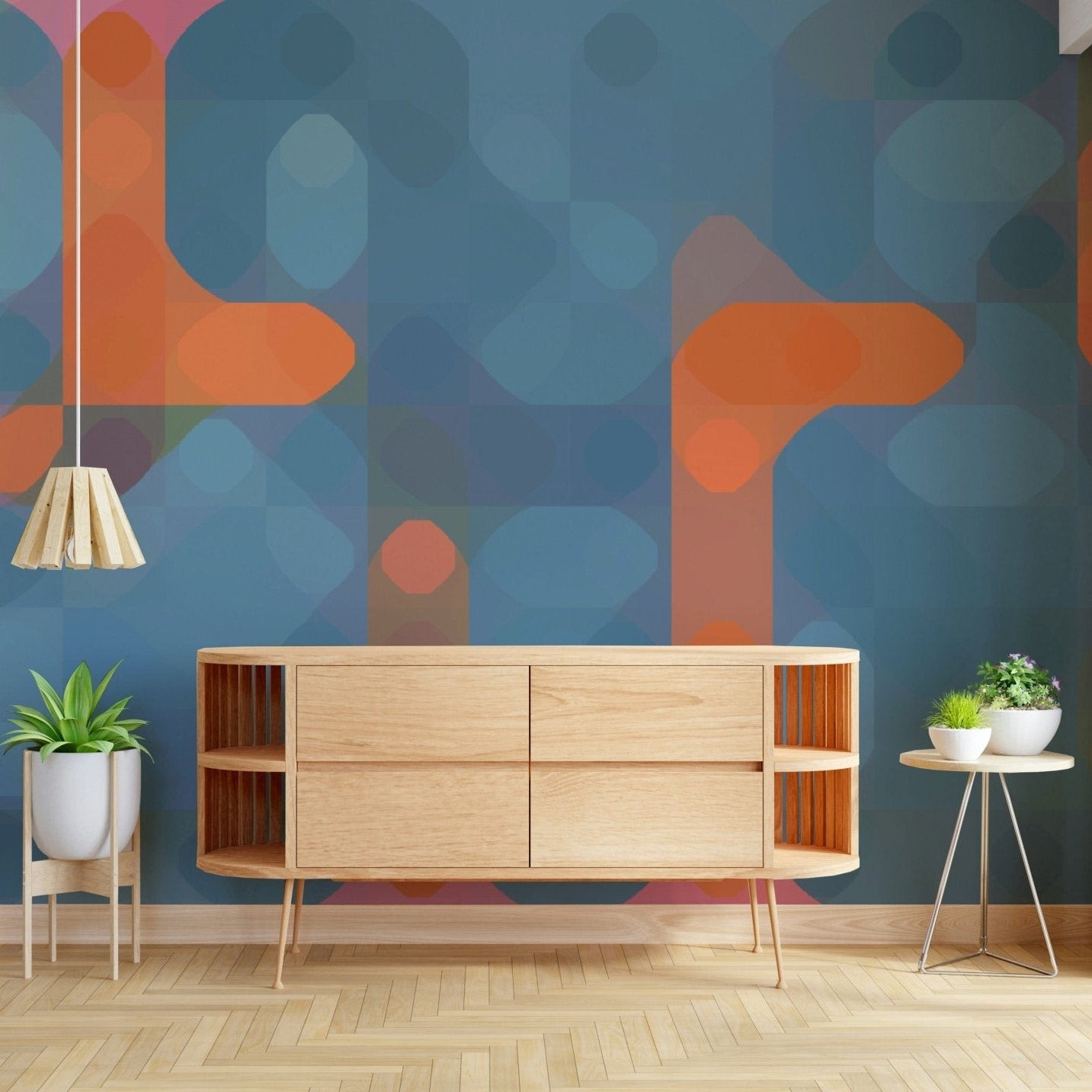 Streetlights wallpaper for walls geometric modern blue orange design., GD7124