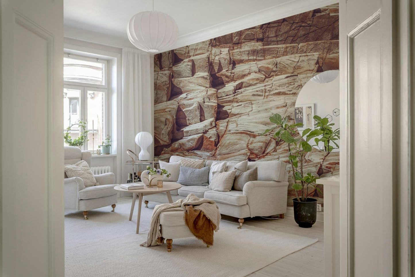 A graceful subtle pattern wall mural in cool, neutral tones.