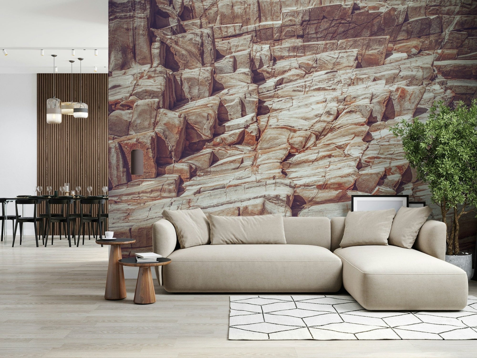 A beautiful subtle rock face wallpaper mural with striated, layered texture., GD5801