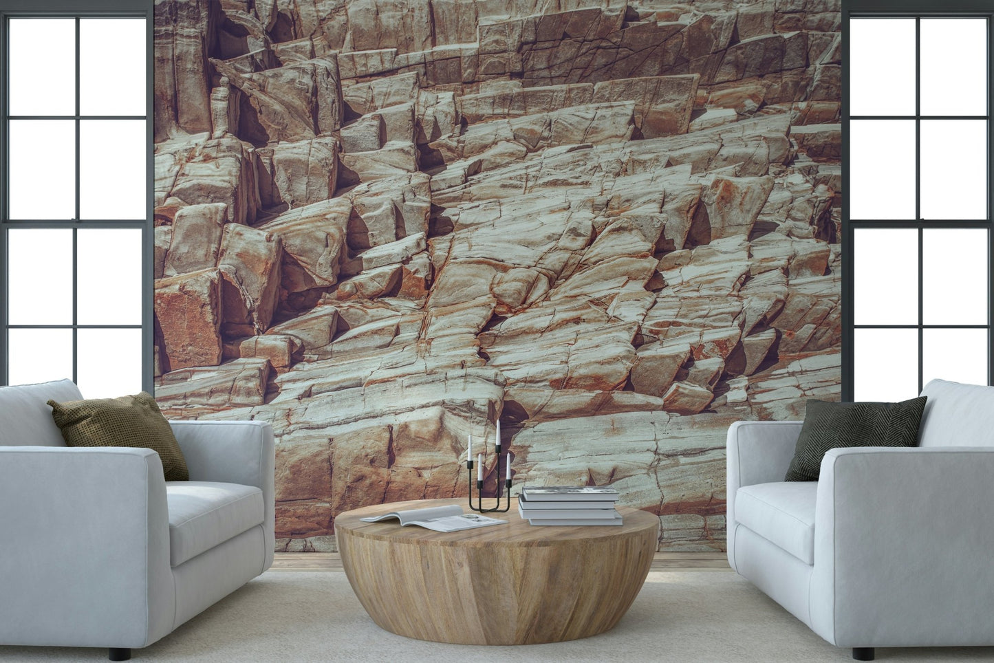 A contemplative gentle rock wallpaper mural for a feature wall.