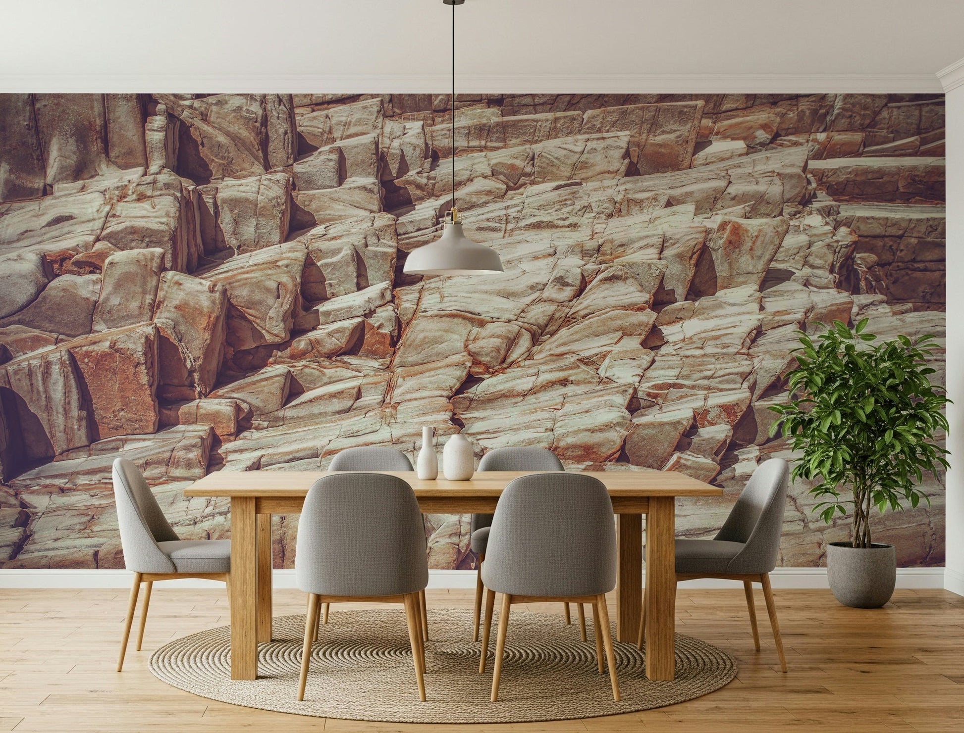 An artistic soft focus mural on minimalist wallpaper.