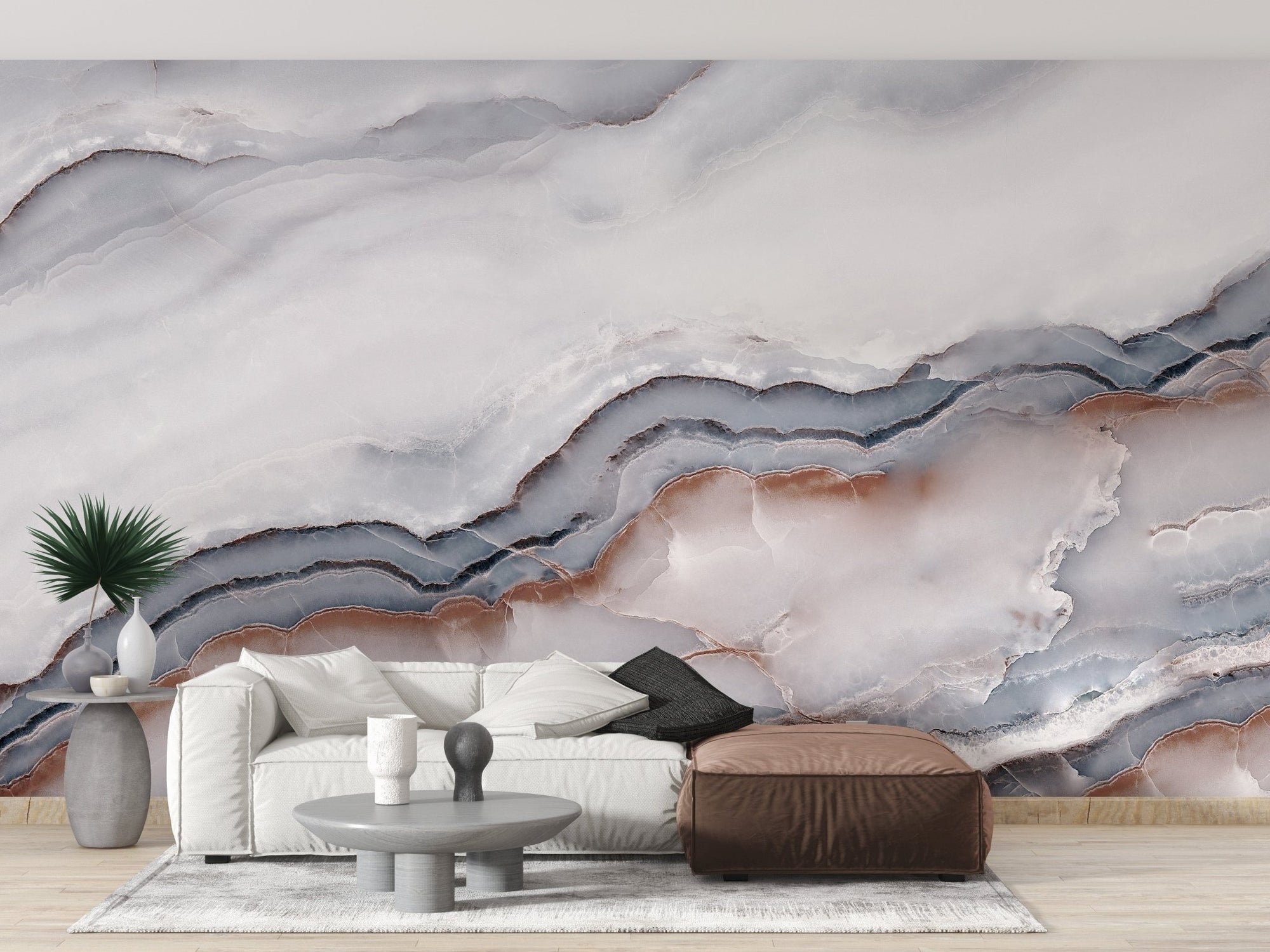 Striking White Clouded Marble Wallpaper Mural A176