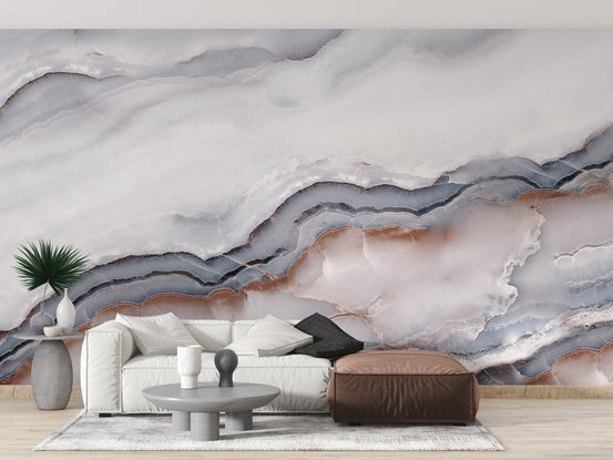 Striking White Clouded Marble Wallpaper Mural A176