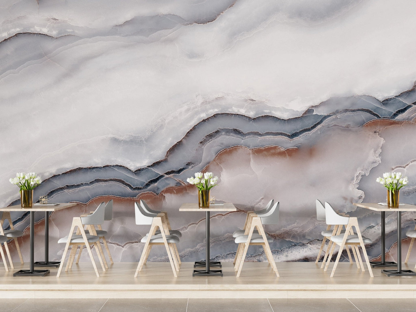 Striking White Clouded Marble Wallpaper Mural - Giffywalls