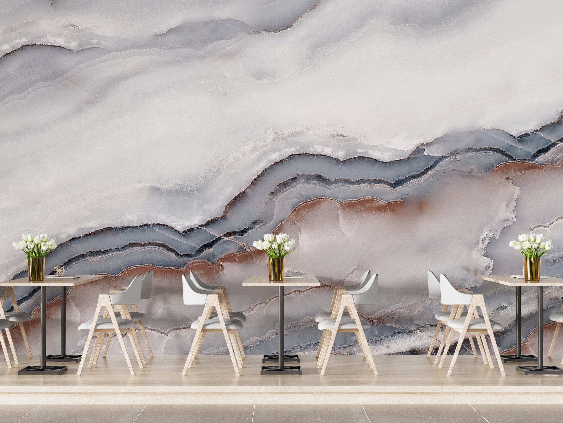 Striking White Clouded Marble Wallpaper Mural - Giffywalls