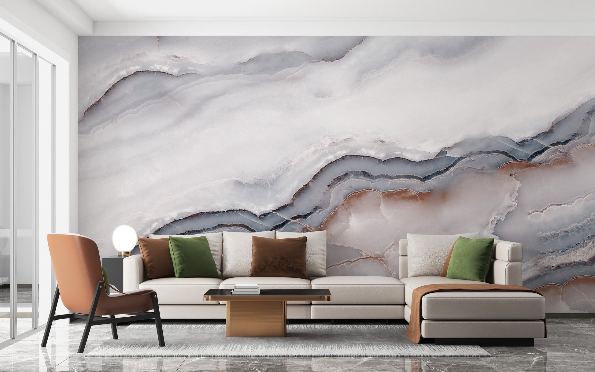 Striking White Clouded Marble Wallpaper Mural - Giffywalls