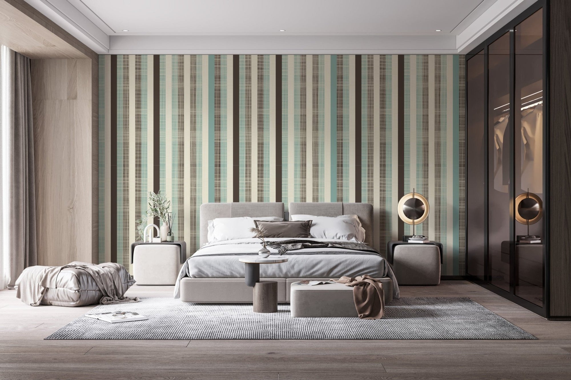 Elegant dark green line art pattern wallpaper.  A957