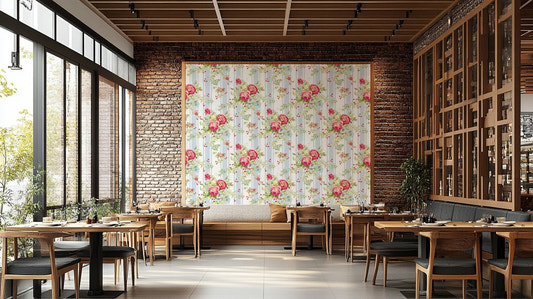 Balanced stripe and flower wall design

