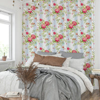 Floral stripe wallpaper for living spaces

