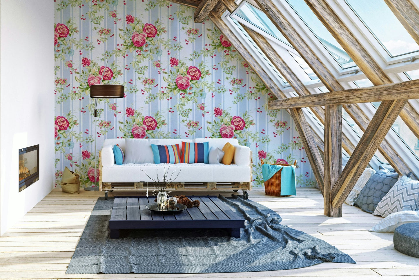 Vintage rose pattern with vertical lines

