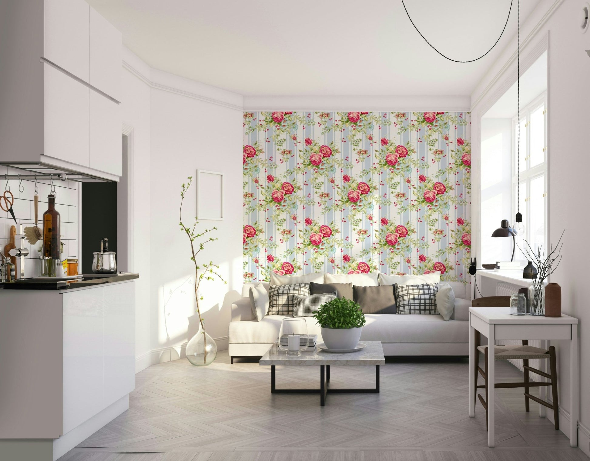 Classic striped floral wallpaper for walls

