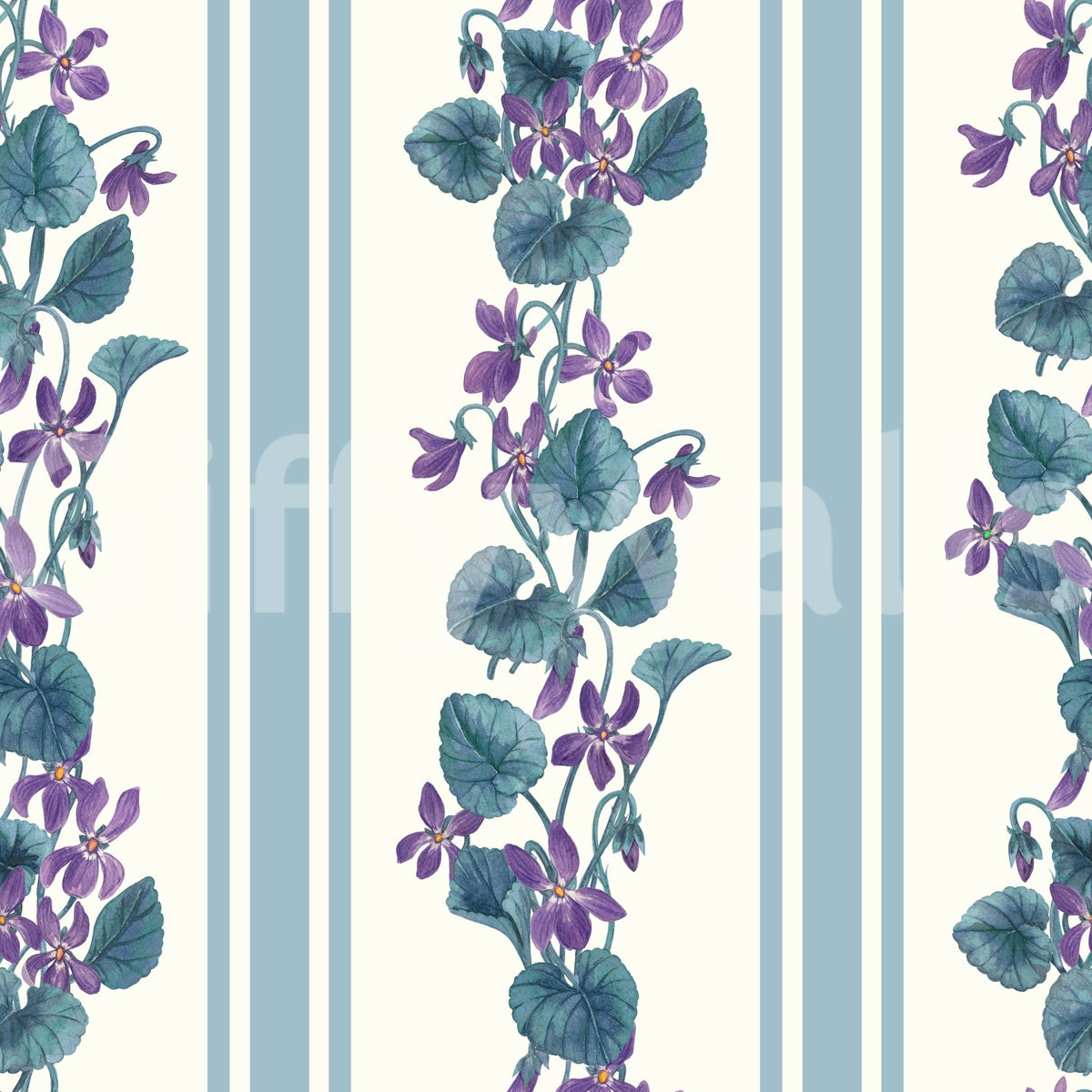 Lush green foliage and purple violets on the blue and violet Wallpaper⁠GD9443