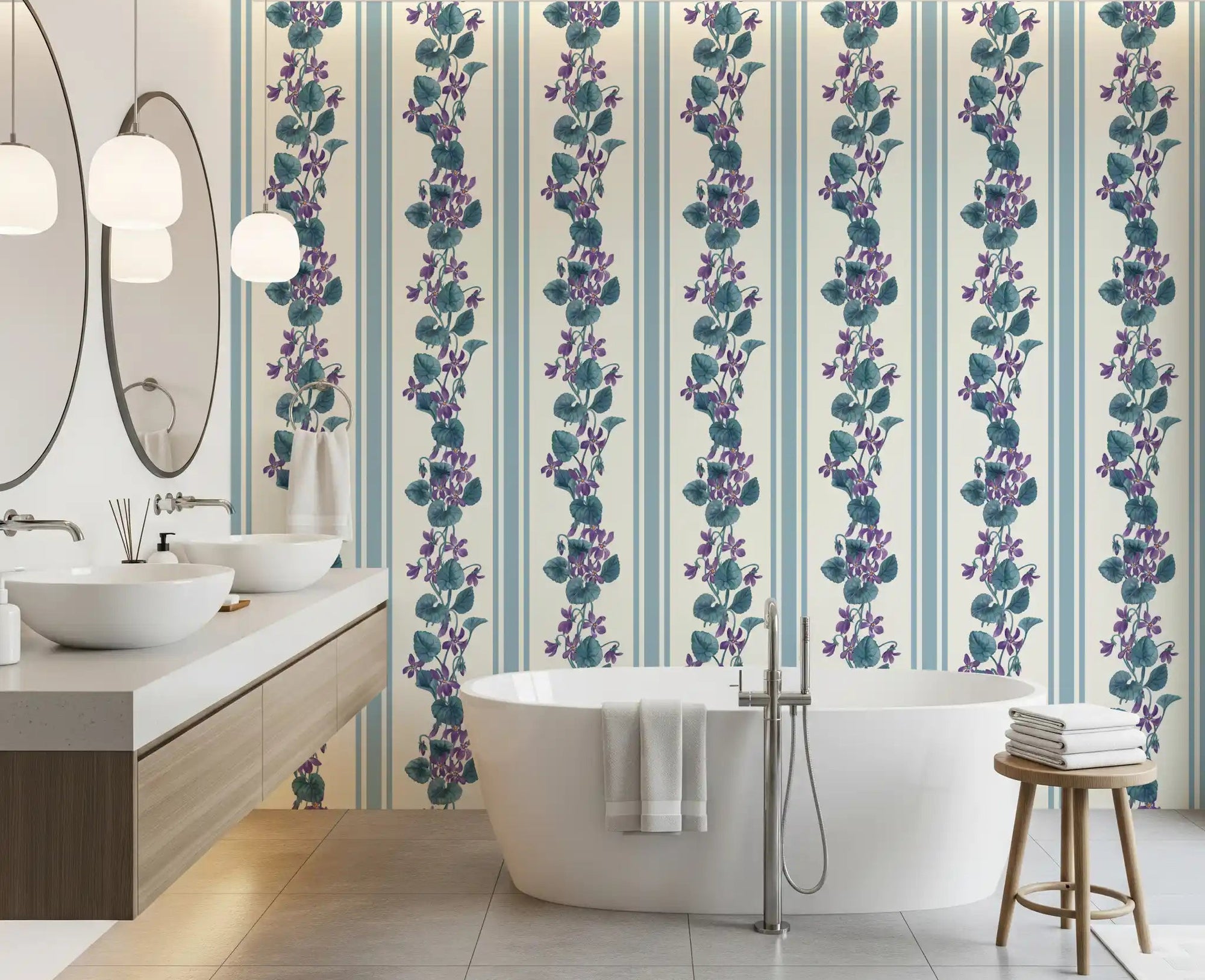 Bathroom featuring this blue and violet Wallpaper⁠GD9443