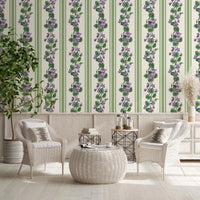 Stripes and Violets wallpaper with violet flowers and narrow vertical bands