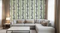 Office space with Stripes and Violets wallpaper on a pale striped floral base