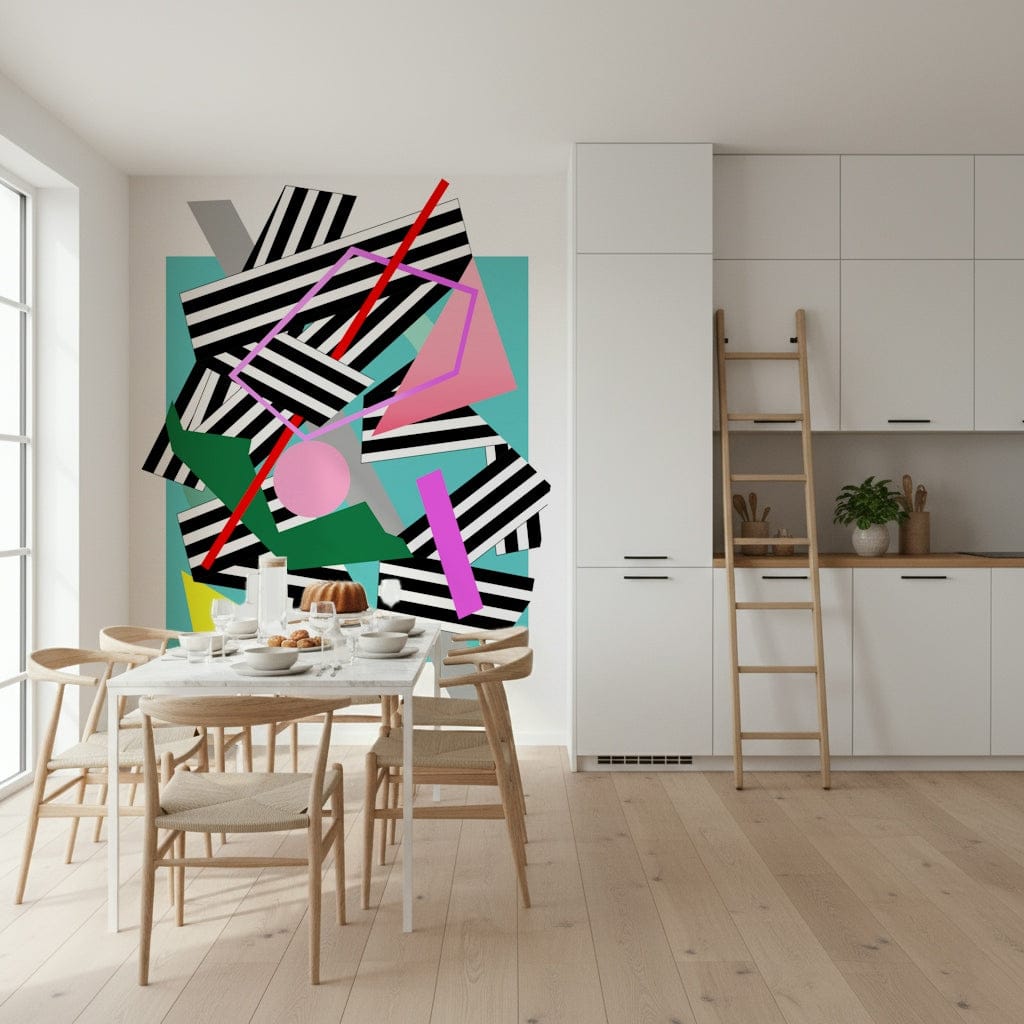 A beautiful abstract stripe wallpaper mural for a modern home.