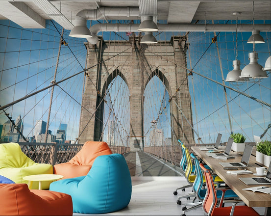 Monochrome Strolling Across the Brooklyn Bridge wallpaper in a lounge., GD7745