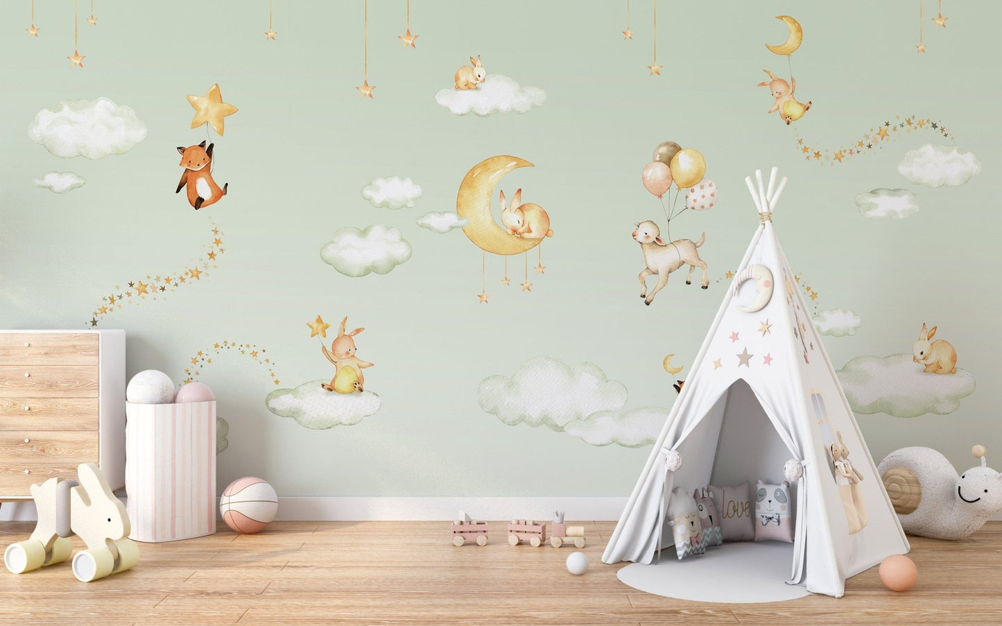 Green Sweet dreams wallpaper for kids room - Giffywalls KB46