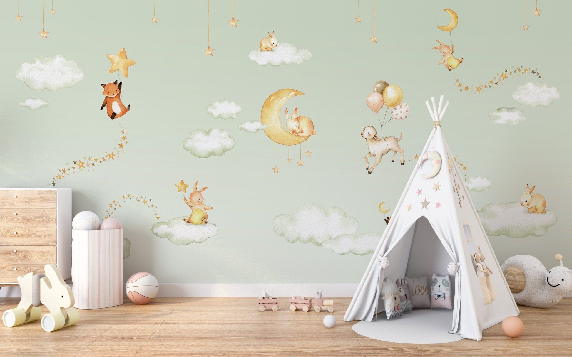 Green Sweet dreams wallpaper for kids room - Giffywalls KB46